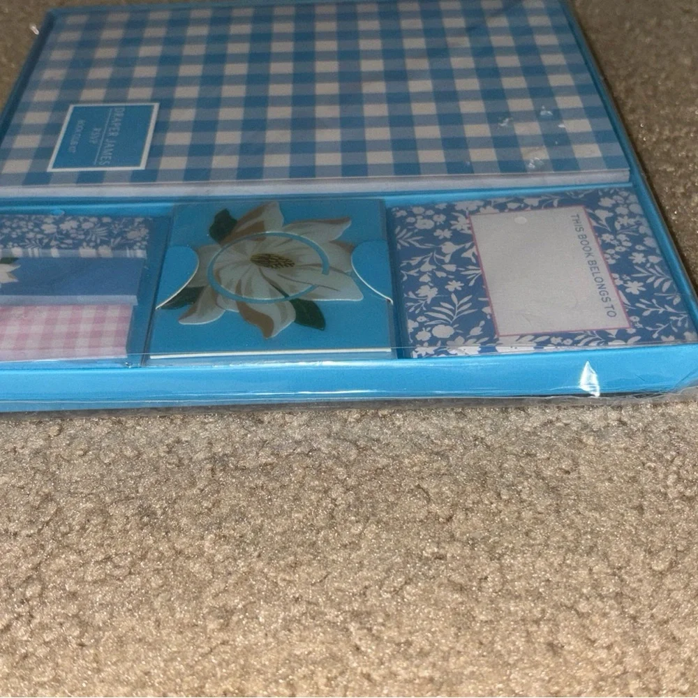 Draper James Book Club Kit Sticky Notes Journal Set Light Blue Check Print New